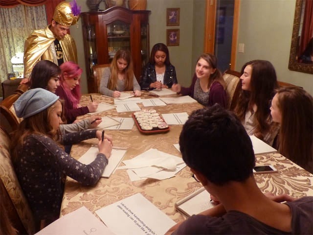 Volunteers dance at a Chicago area sorority hypnosis show.